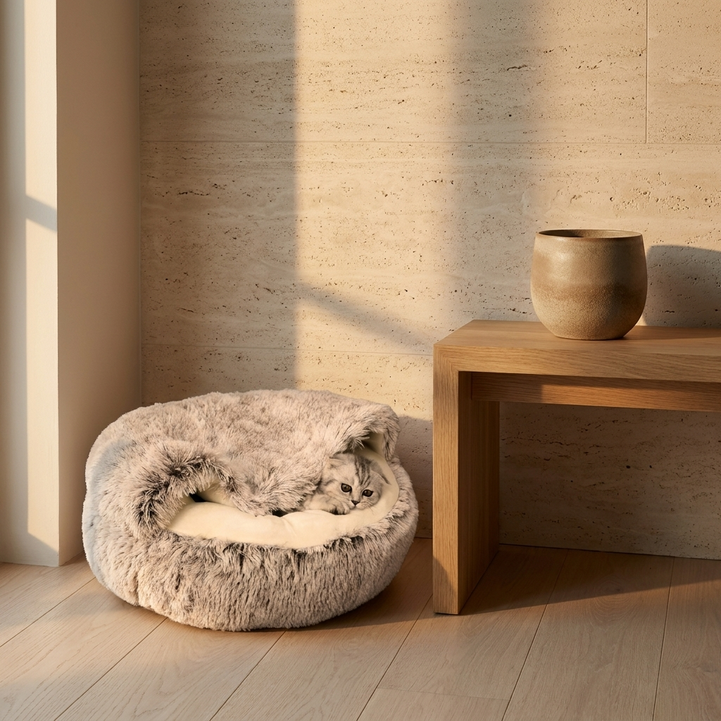 Nestora pet cave bed in a bedroom corner