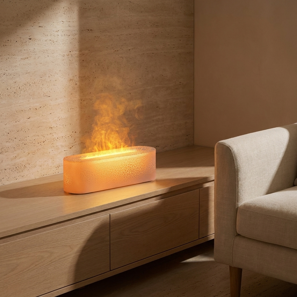 Aurelume humidifier lamp in a living room corner