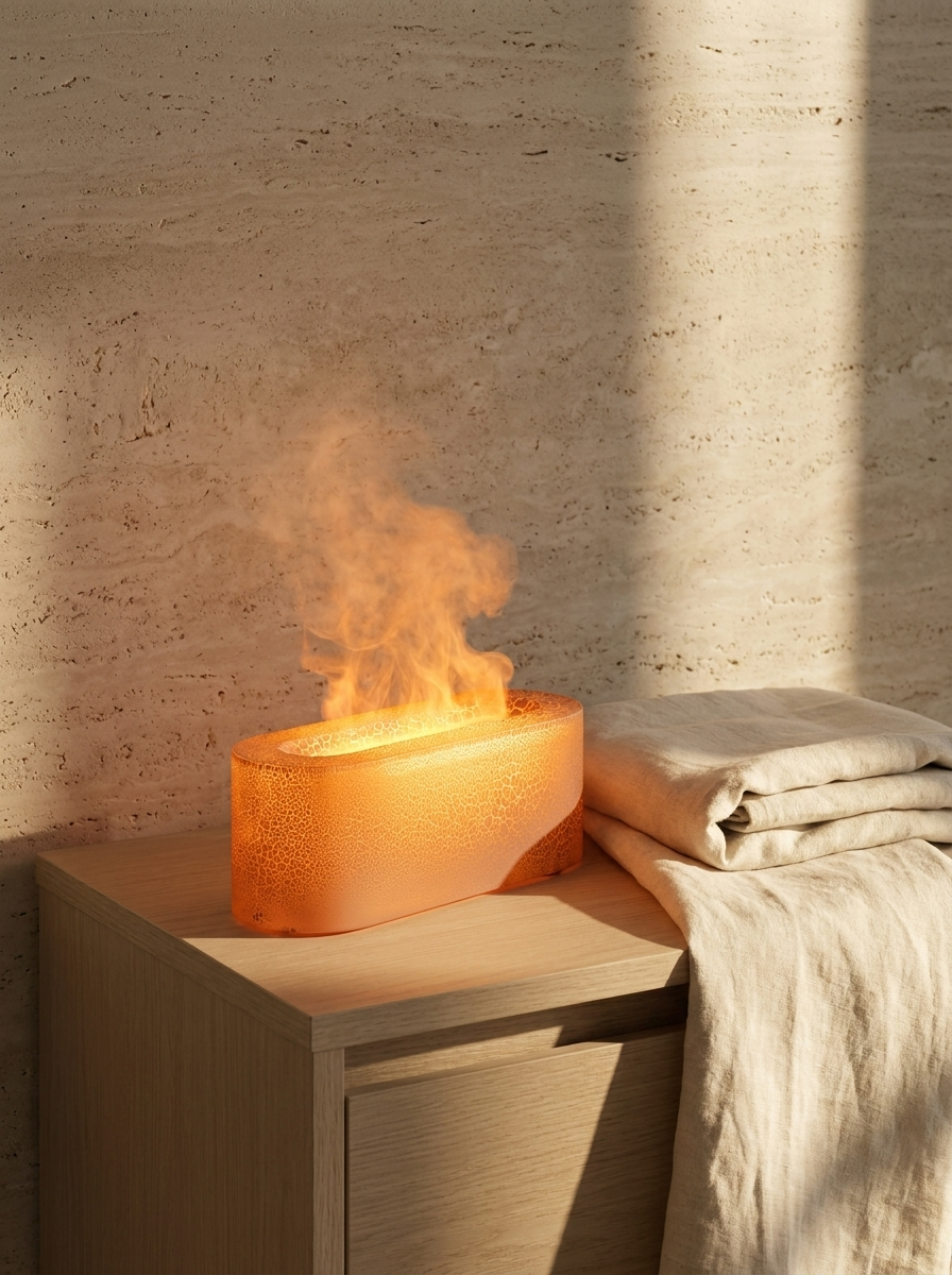 Aurelume lamp on an oak bedside table