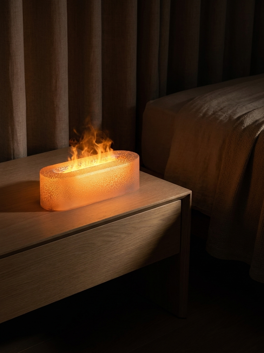 Aurelume lamp glowing in a dark bedroom
