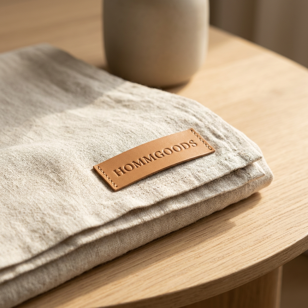 Hommgoods leather label on linen