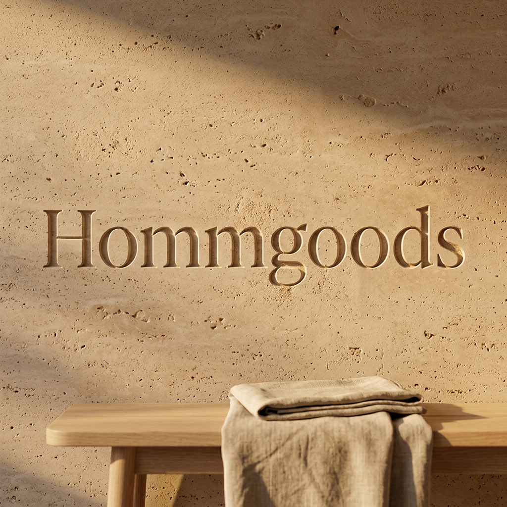 Hommgoods wordmark carved in stone