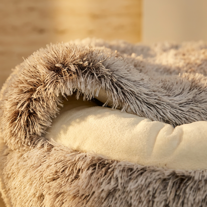 Nestora pet cave bed plush texture detail