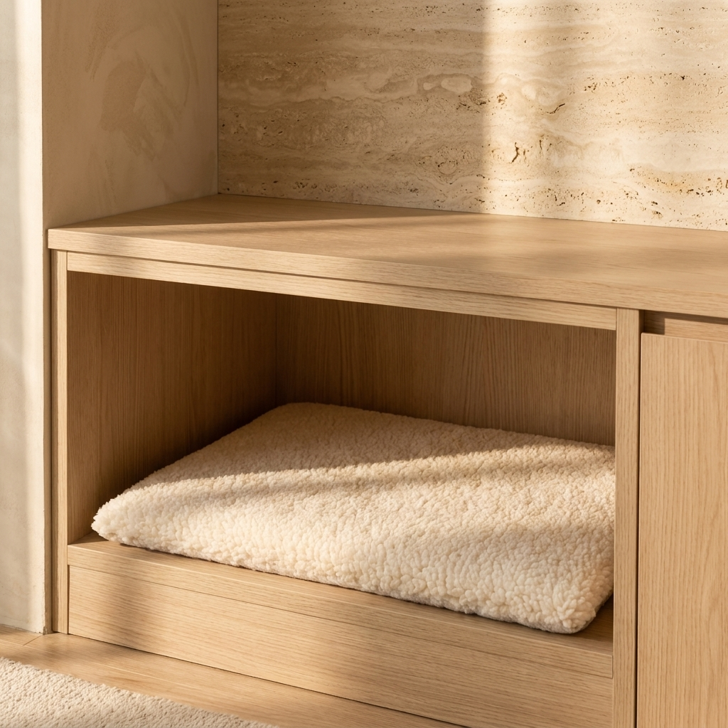 Thermara cat pad in an oak pet nook